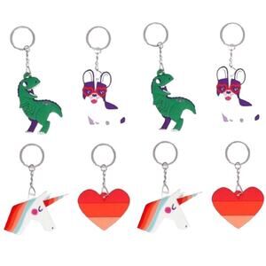 NEW (8) Spritz KEYCHAIN PARTY FAVORS Rubber 2 Dinosaur 2 Unicorn 2 Dog 2 Hearts